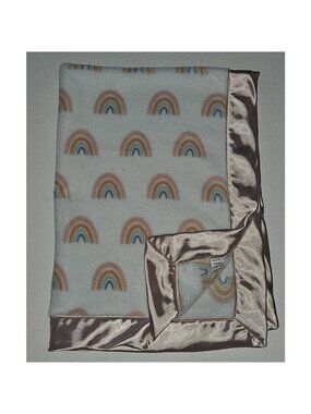 Nordstrom Rainbow Baby Blanket White Fleece Pink Satin Trim Peach Blue 28x39